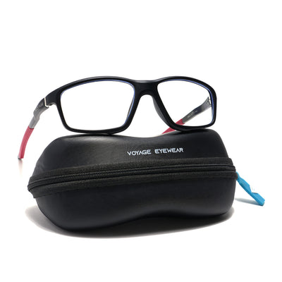 Voyage Striker Black & Red Rectangle Eyeglasses for Men & Women (52504MG6150-C6)