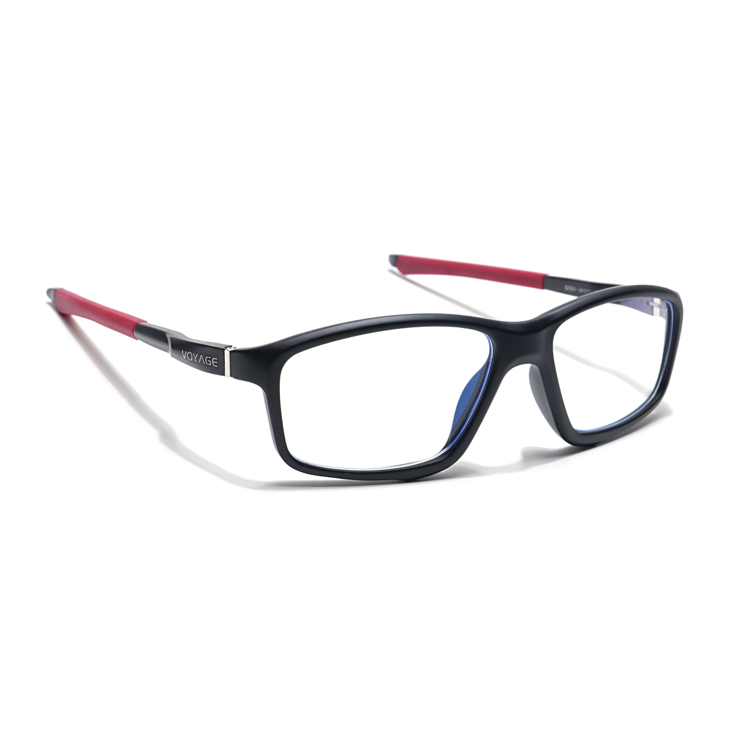Voyage Striker Black & Red Rectangle Eyeglasses for Men & Women (52504MG6150-C6)