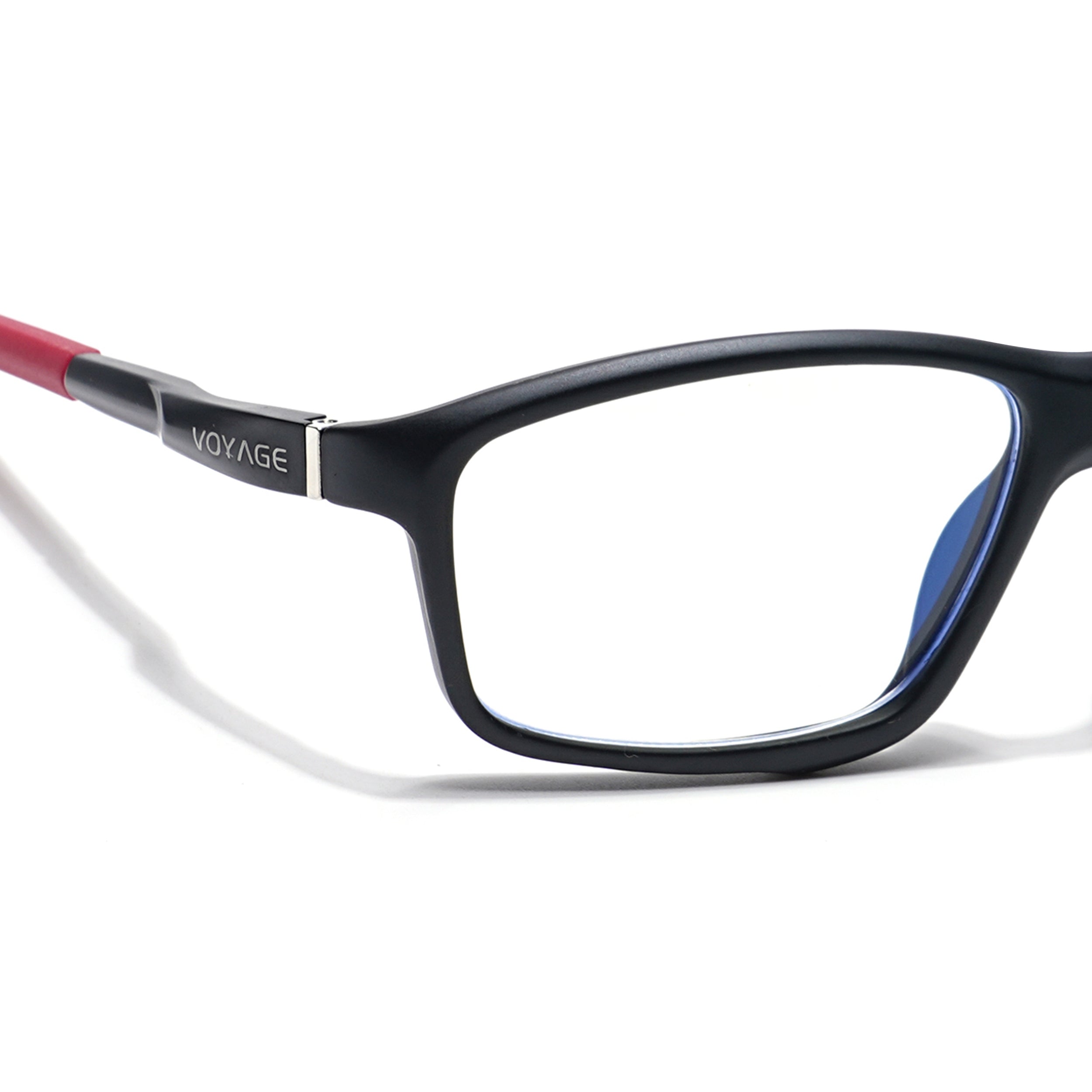 Voyage Striker Black & Red Rectangle Eyeglasses for Men & Women (52504MG6150-C6)