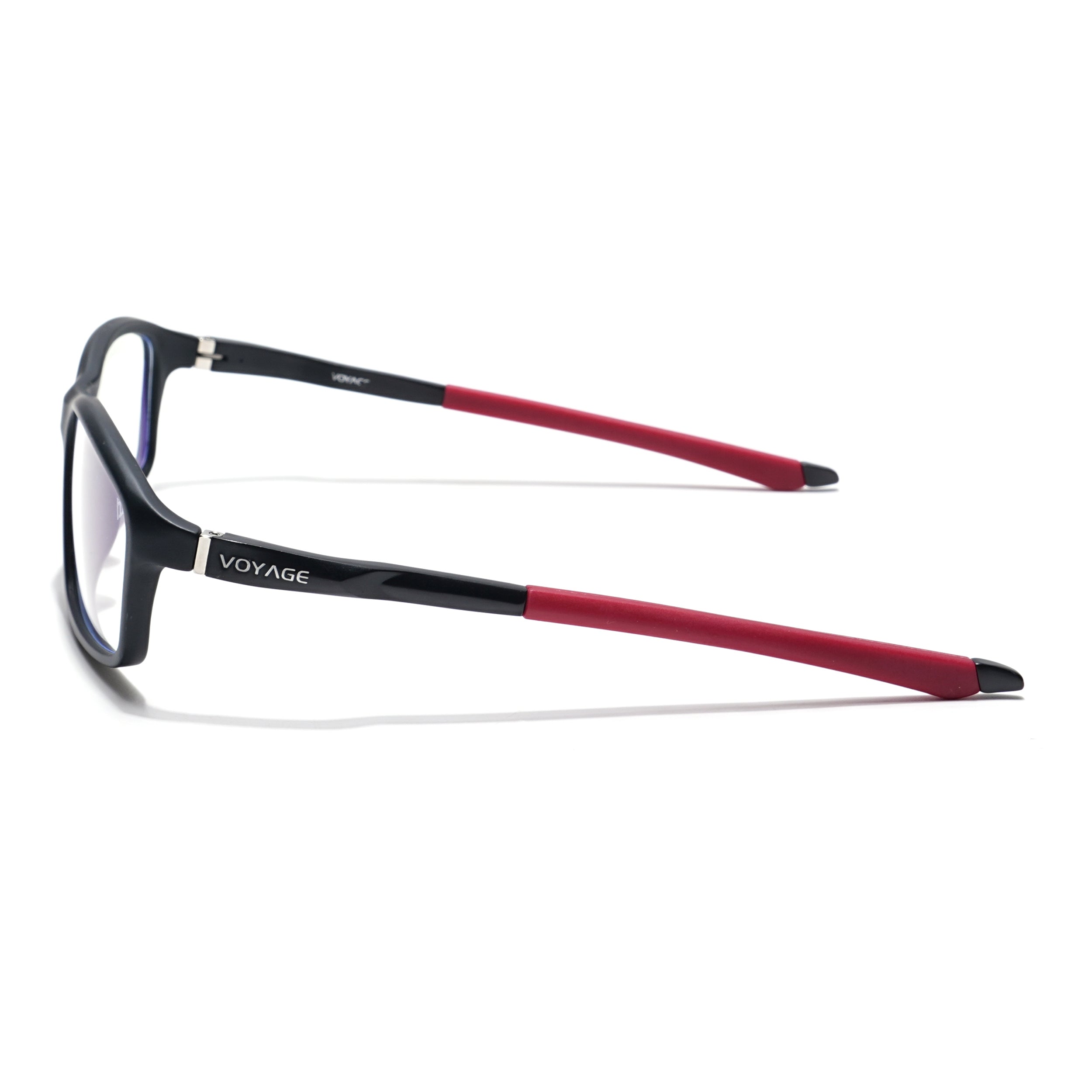 Voyage Striker Black & Red Rectangle Eyeglasses for Men & Women (52504MG6150-C6)