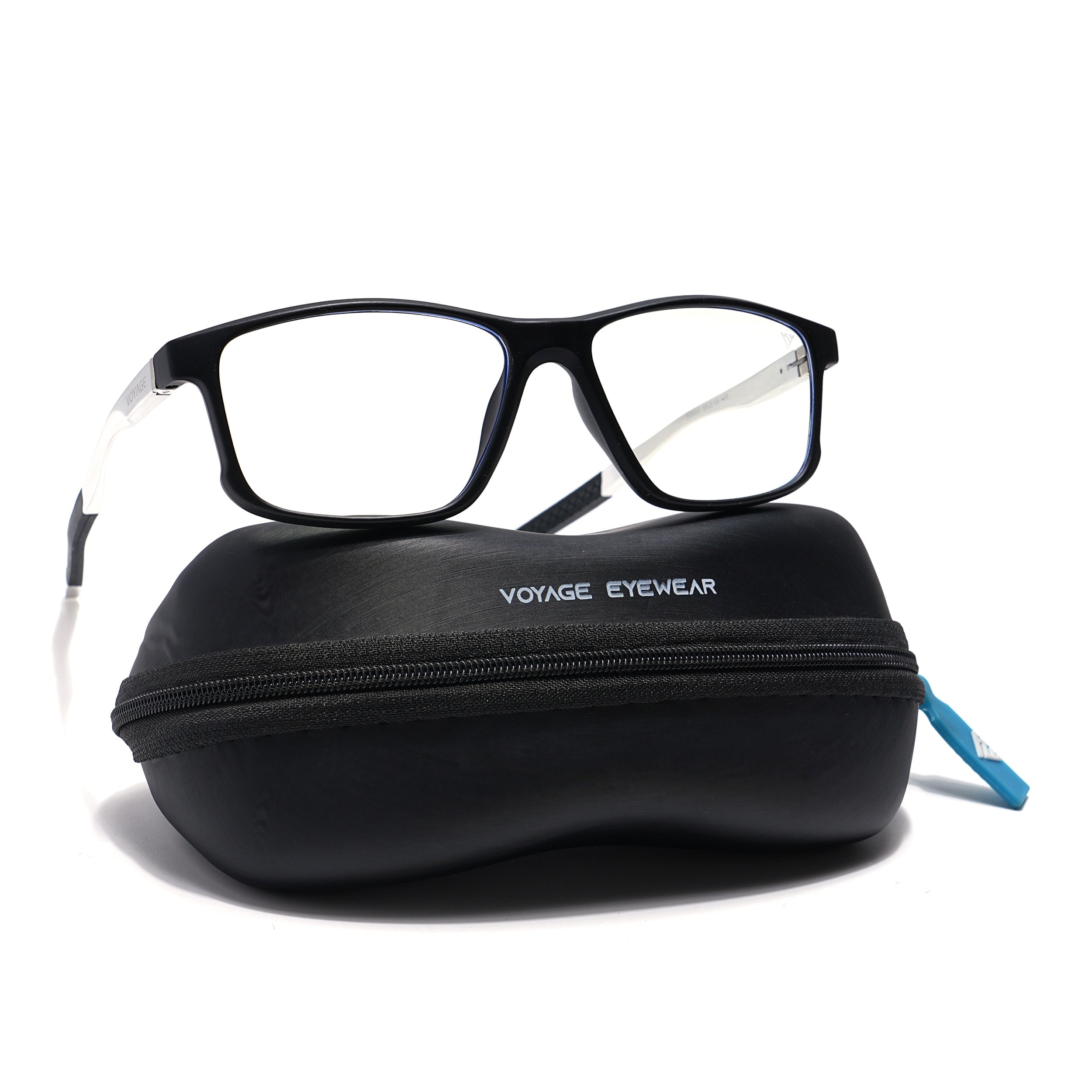 Voyage Striker Silver & Black Rectangle Eyeglasses for Men & Women (52505MG6151-C1)