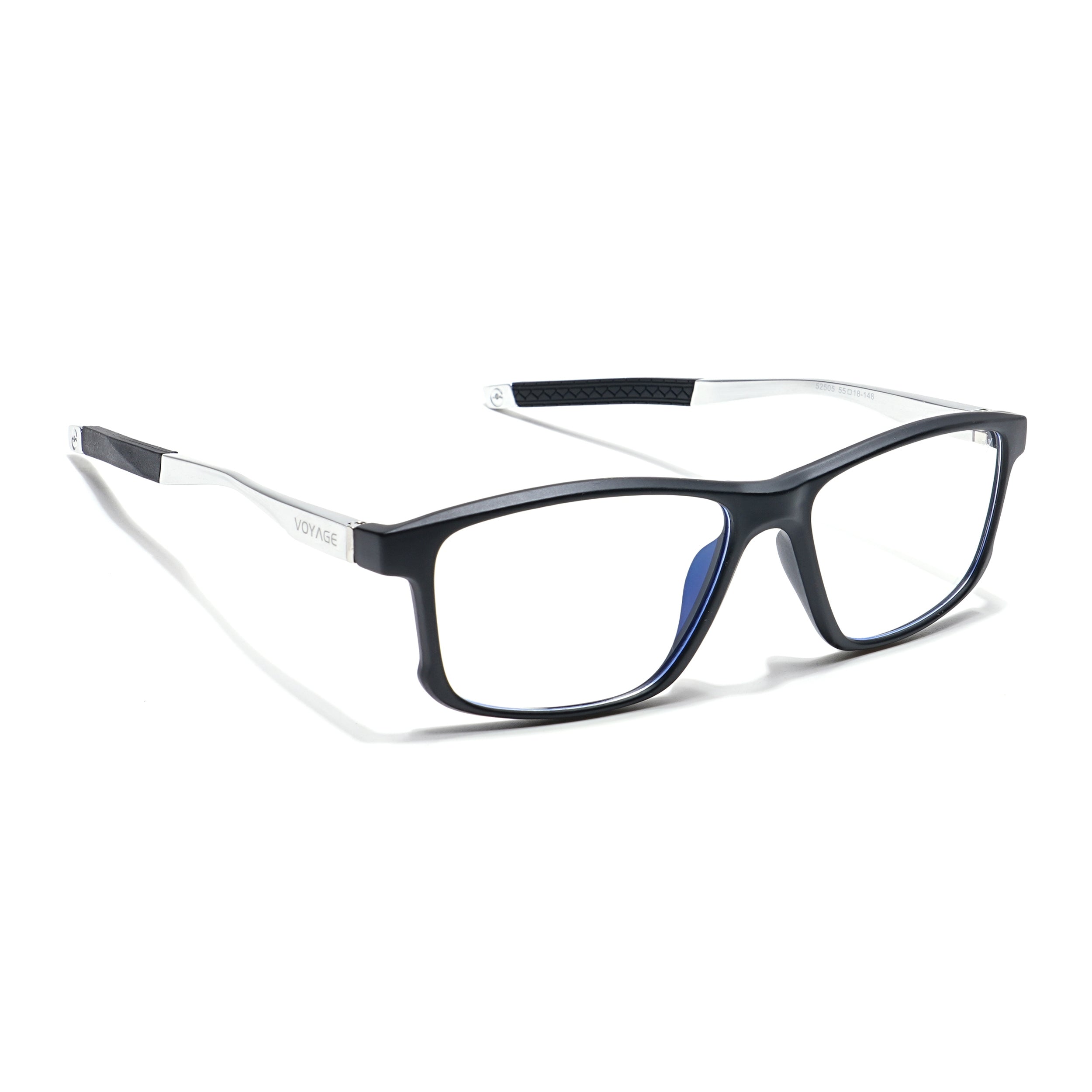 Voyage Striker Silver & Black Rectangle Eyeglasses for Men & Women (52505MG6151-C1)