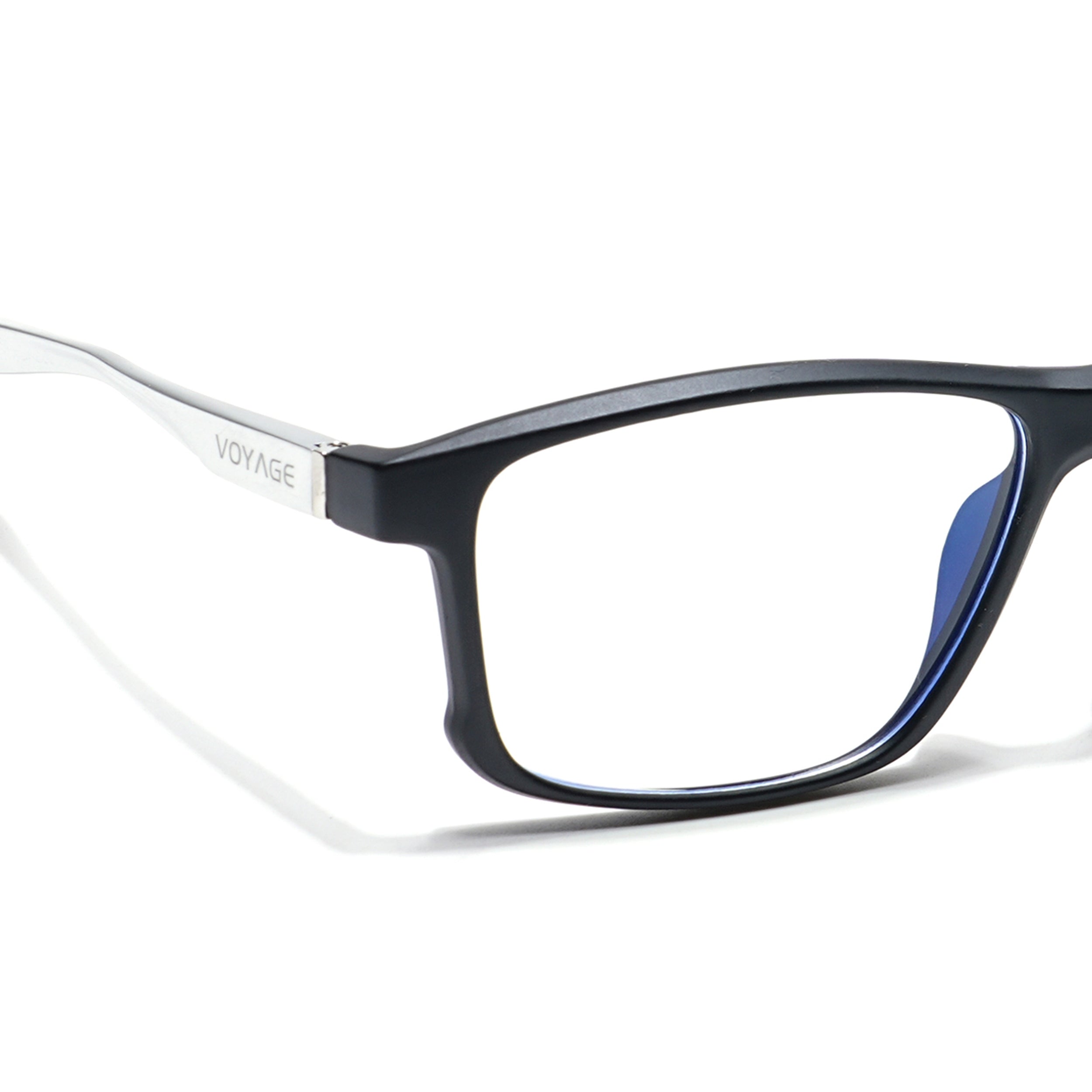 Voyage Striker Silver & Black Rectangle Eyeglasses for Men & Women (52505MG6151-C1)
