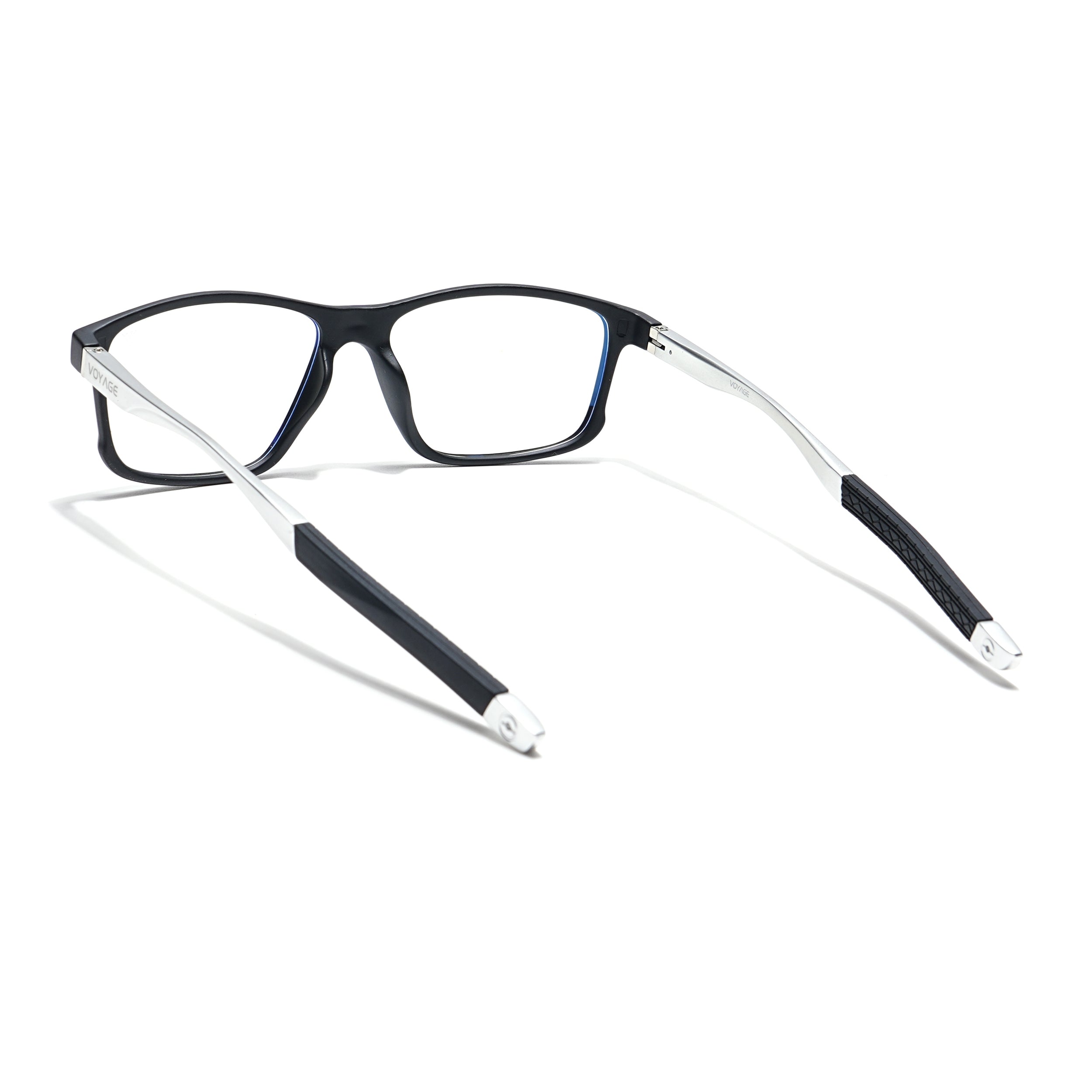 Voyage Striker Silver & Black Rectangle Eyeglasses for Men & Women (52505MG6151-C1)