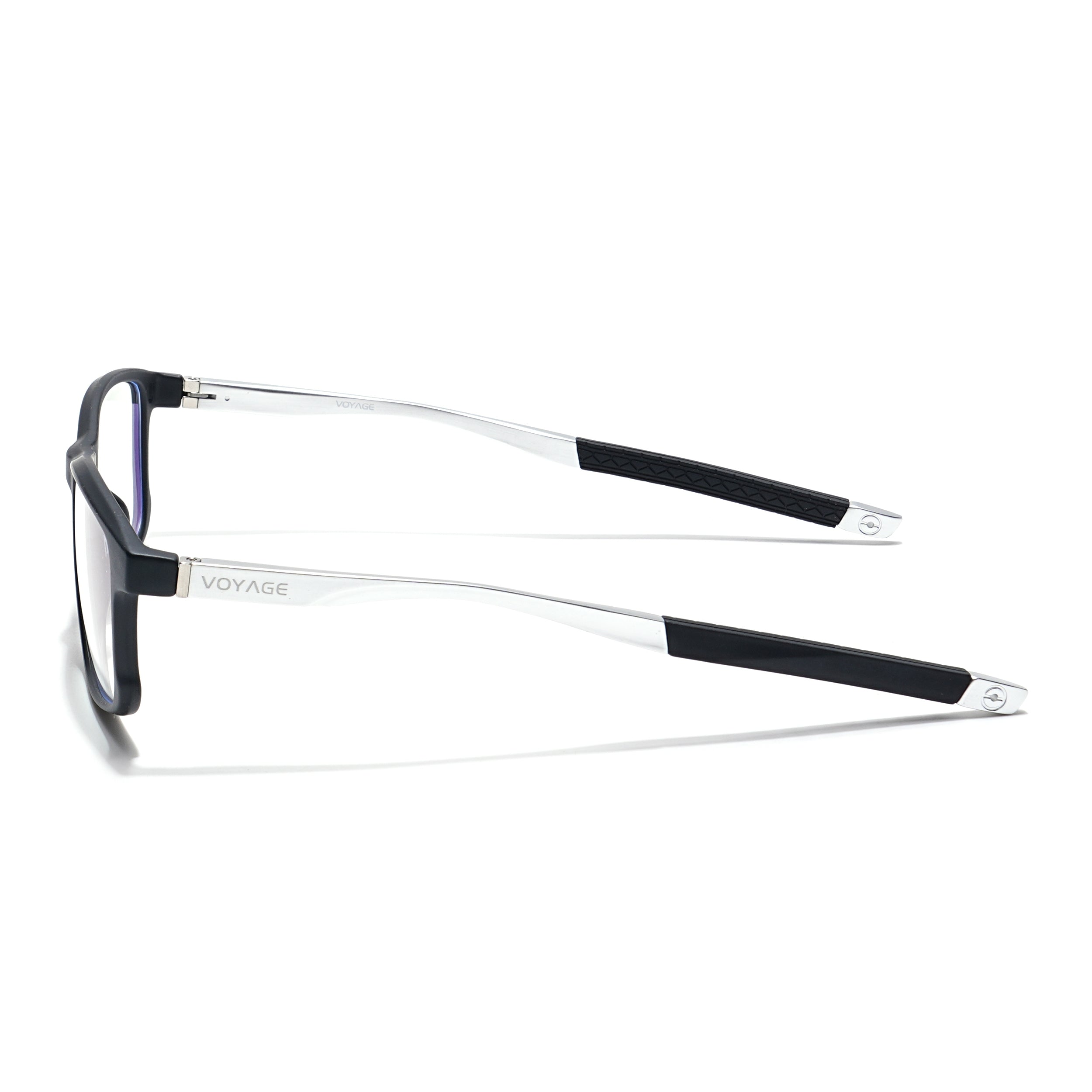 Voyage Striker Silver & Black Rectangle Eyeglasses for Men & Women (52505MG6151-C1)