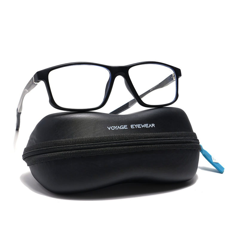 Voyage Black Rectangle Eyeglasses for Men & Women (52505MG6152-C2)