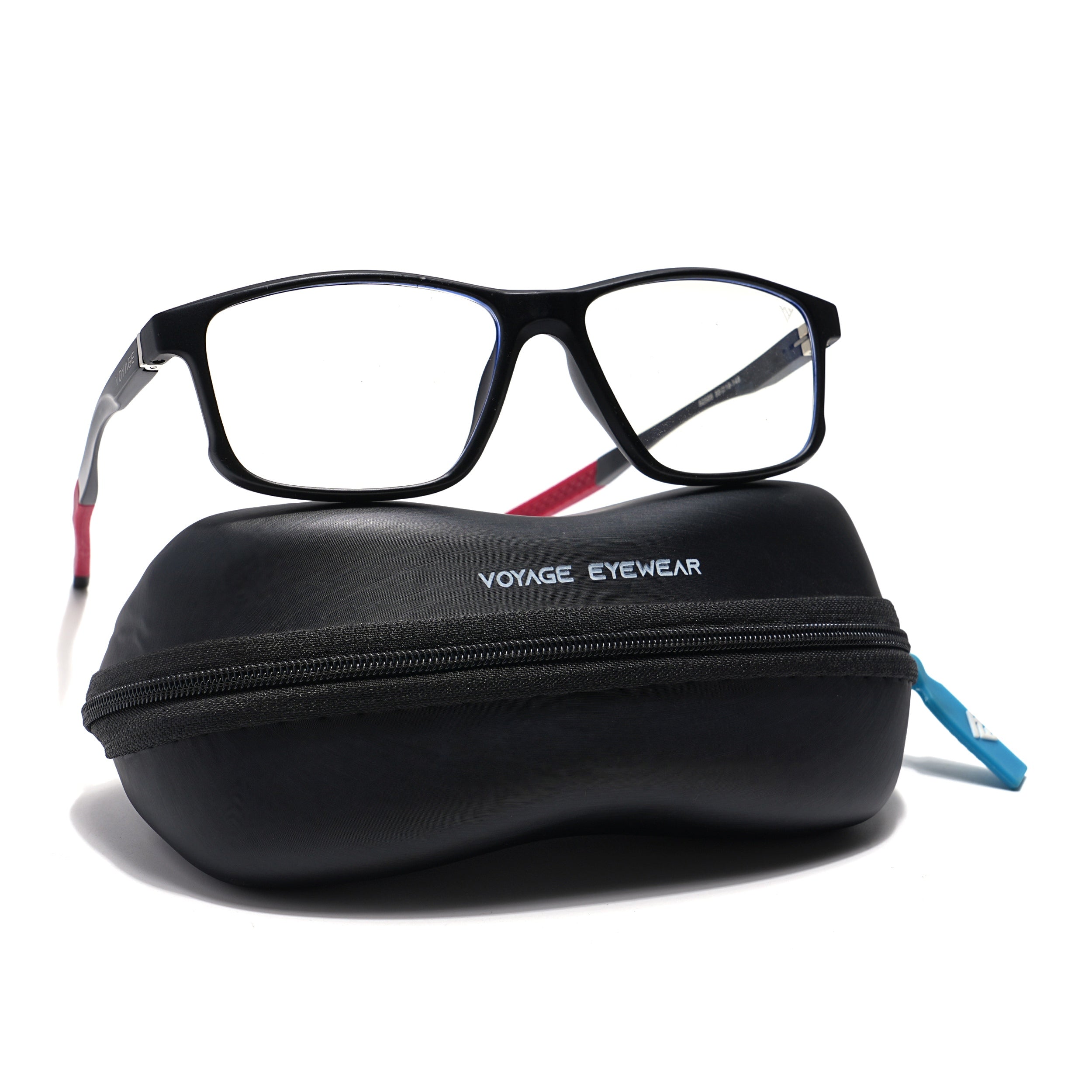 Voyage Striker Black & Red Rectangle Eyeglasses for Men & Women (52505MG6156-C6)