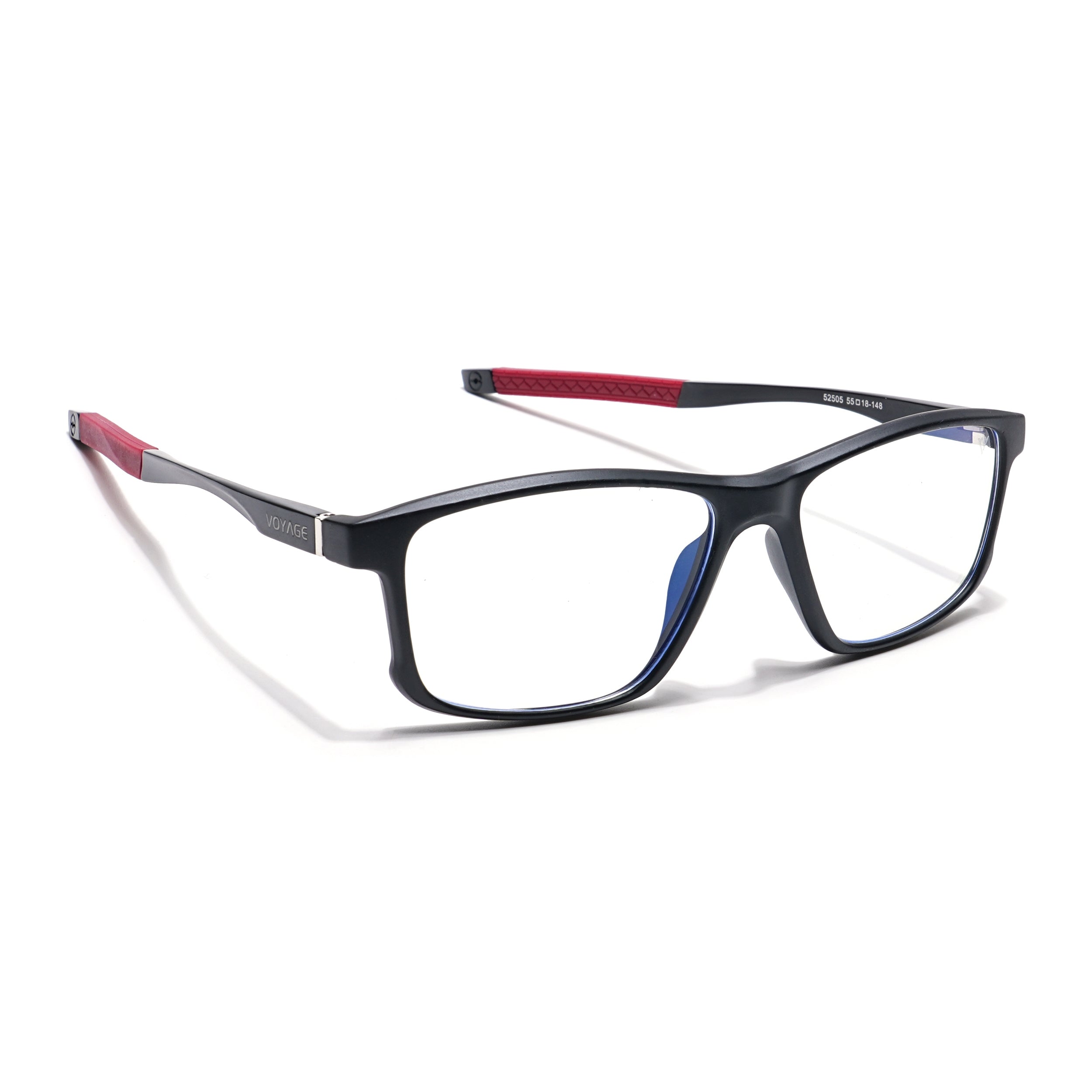 Voyage Striker Black & Red Rectangle Eyeglasses for Men & Women (52505MG6156-C6)
