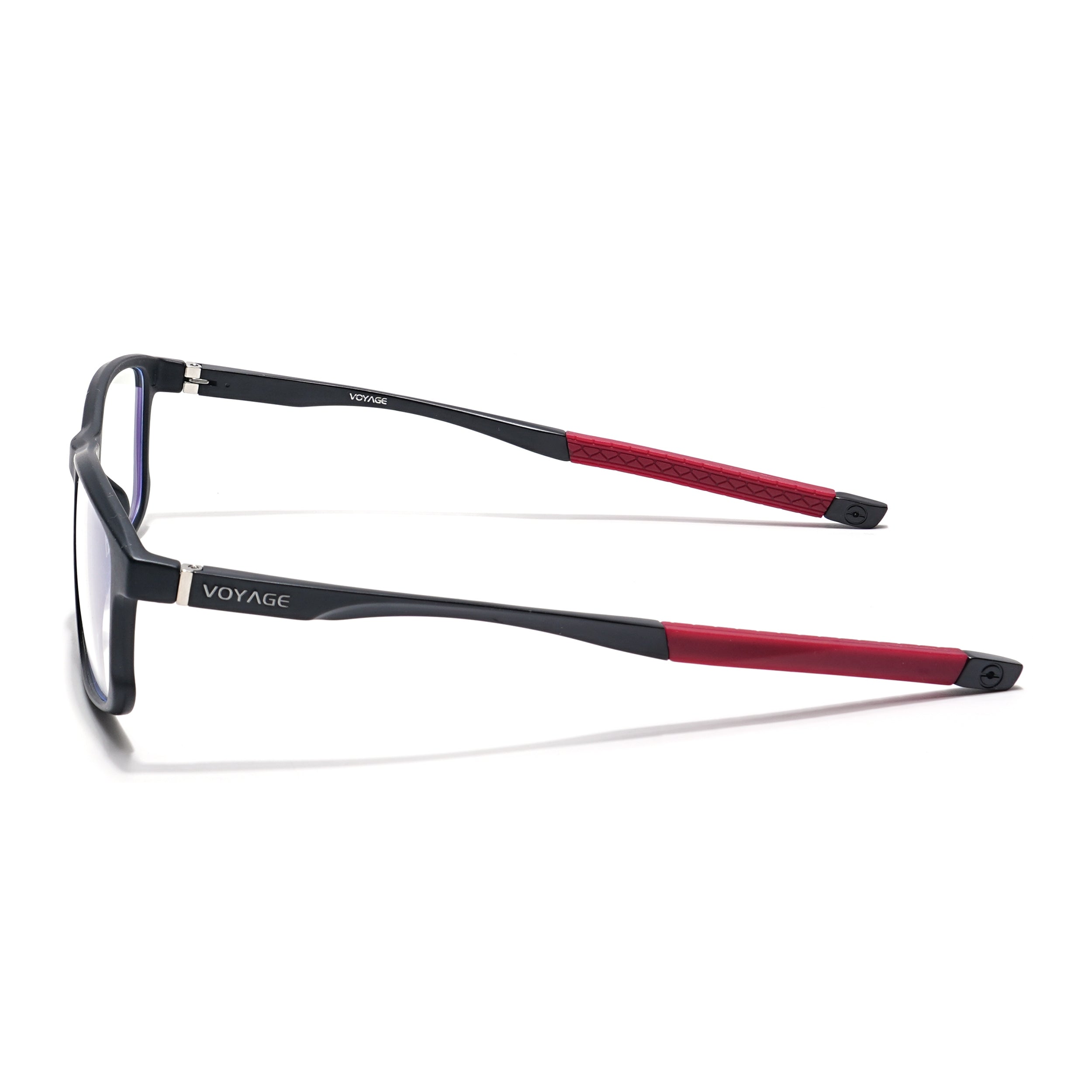 Voyage Striker Black & Red Rectangle Eyeglasses for Men & Women (52505MG6156-C6)