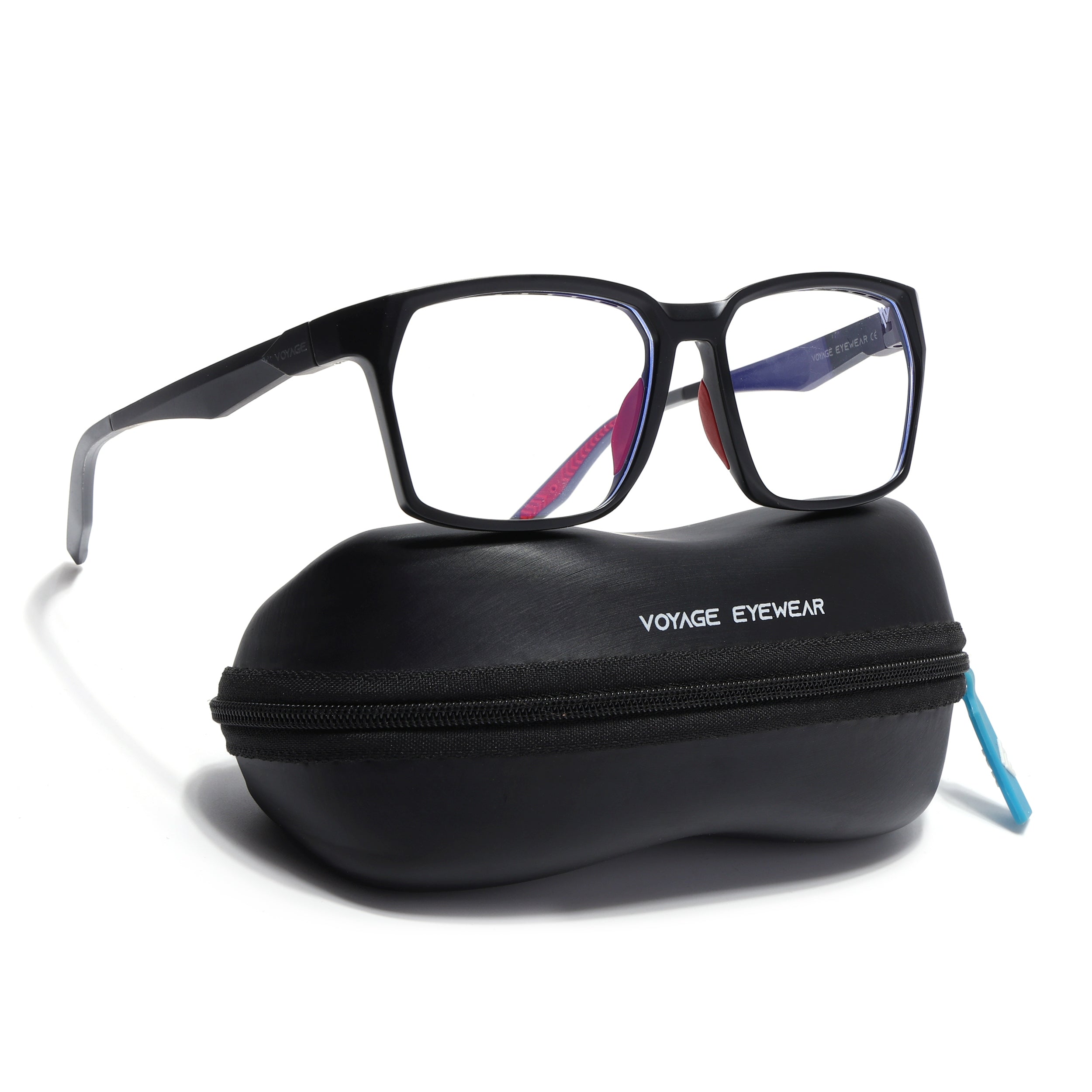 Voyage Techtonic Matt Black & Red Wayfarer Eyeglasses for Men & Women (58694MG5293-C4)