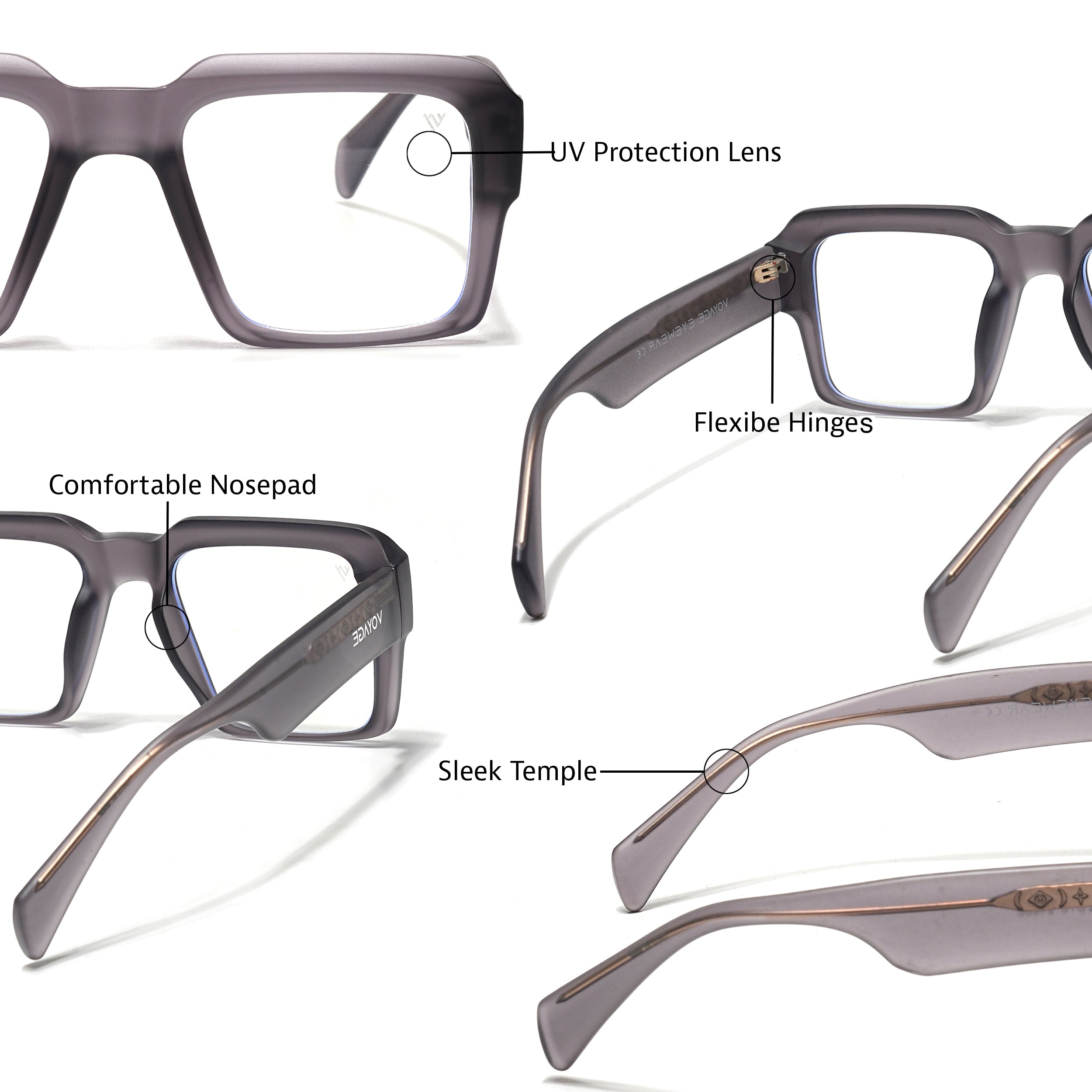 Voyage Goat Grey Wayfarer Eyeglasses for Men & Women (58972MG4759-C4)