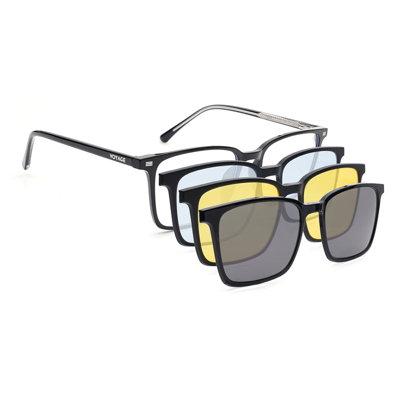 Voyage Black Rectangle Clip-On Eyeglasses for Men & Women (6222FMG8621)