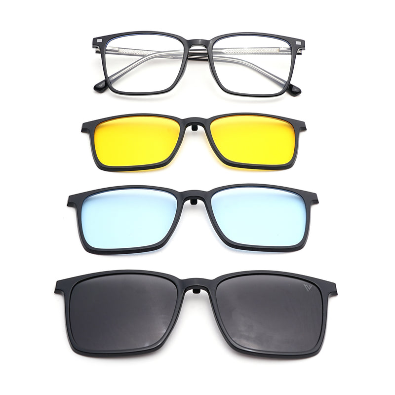 Voyage Black Rectangle Clip-On Eyeglasses for Men & Women (6222FMG8621)
