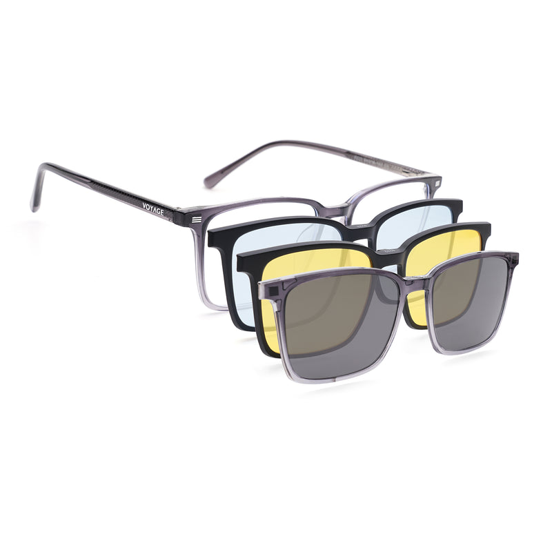 Voyage Grey Rectangle Clip-On Eyeglasses for Men & Women (6222FMG8622)