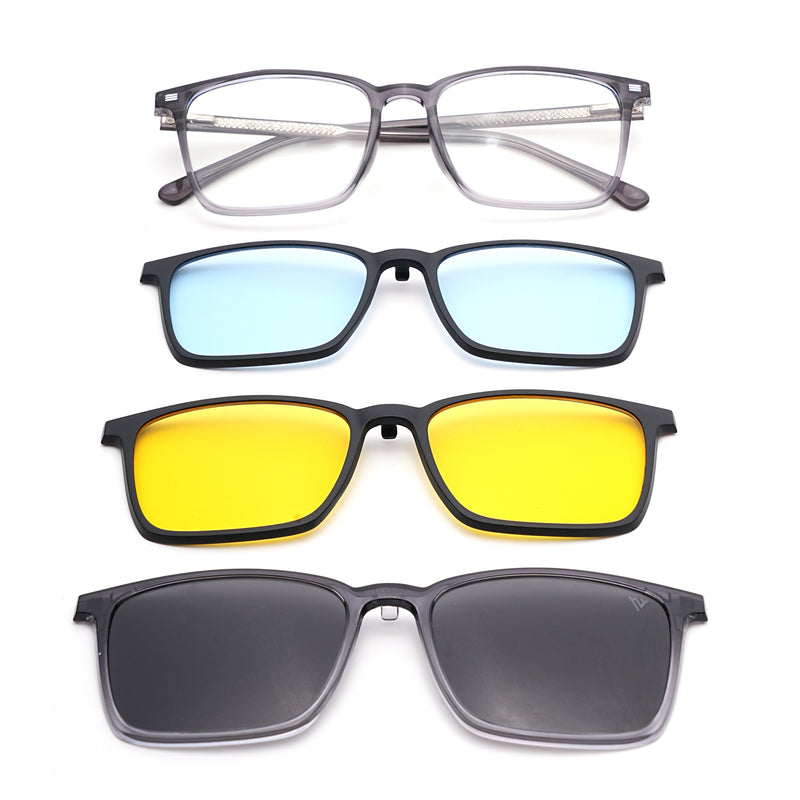 Voyage Grey Rectangle Clip-On Eyeglasses for Men & Women (6222FMG8622)
