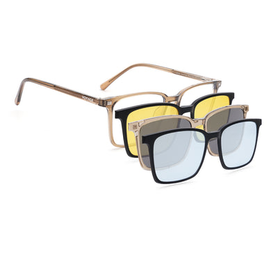Voyage Brown Rectangle Clip-On Eyeglasses for Men & Women (6222FMG8623)