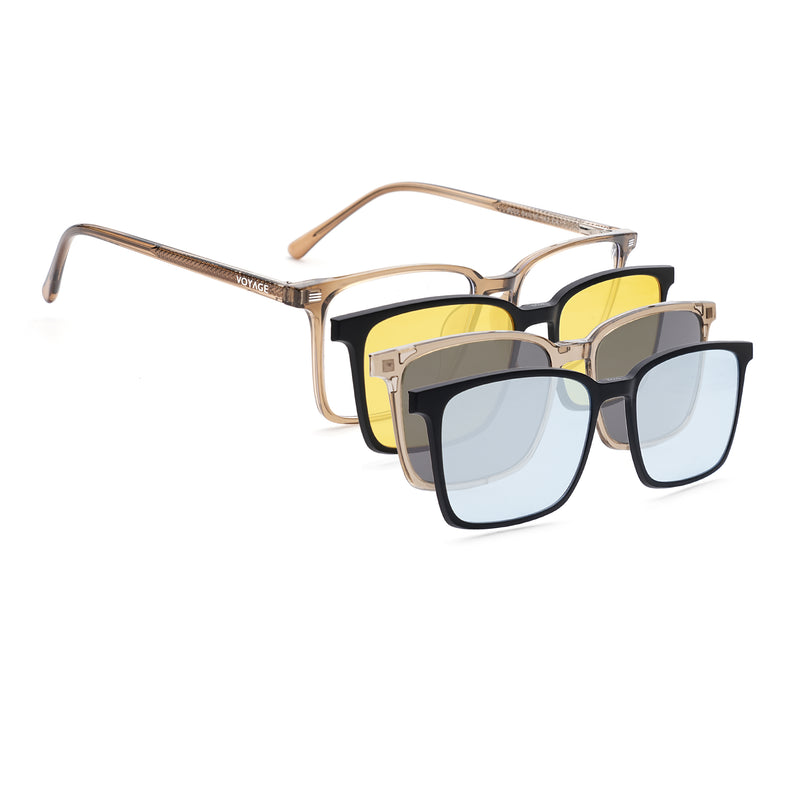 Voyage Brown Rectangle Clip-On Eyeglasses for Men & Women (6222FMG8623)