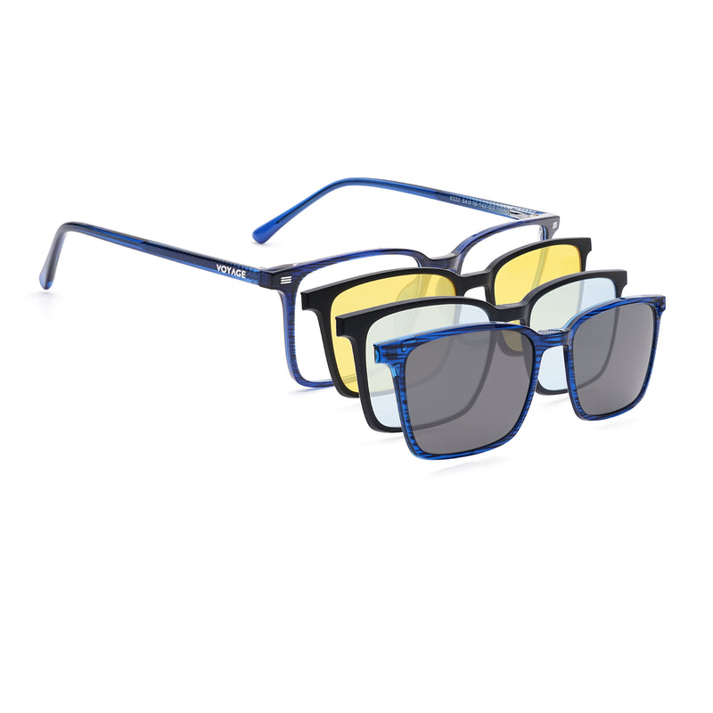 Voyage Blue Rectangle Clip-On Eyeglasses for Men & Women (6222FMG8624)