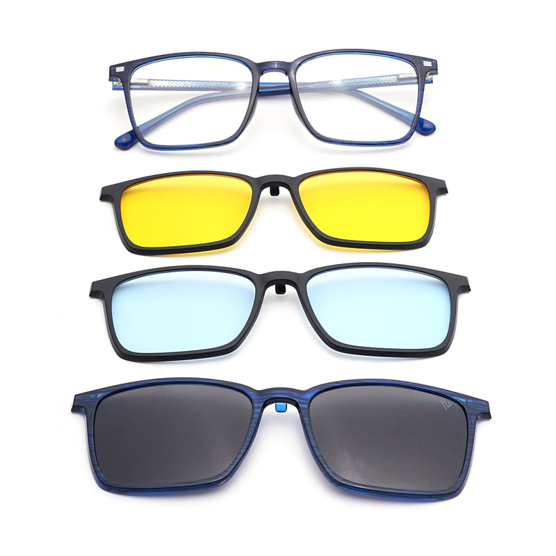 Voyage Blue Rectangle Clip-On Eyeglasses for Men & Women (6222FMG8624)