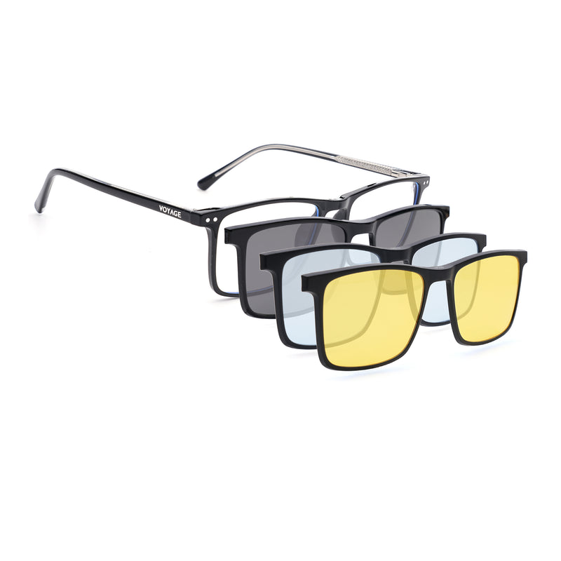 Voyage Black Rectangle Clip-On Eyeglasses for Men & Women (6226FMG8629)