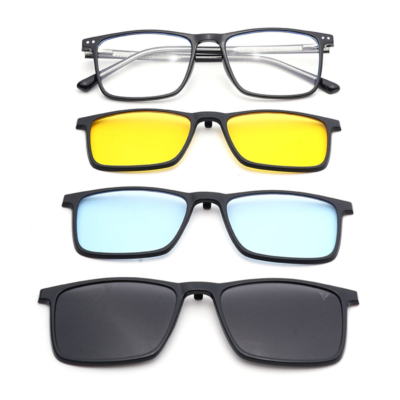 Voyage Black Rectangle Clip-On Eyeglasses for Men & Women (6226FMG8629)
