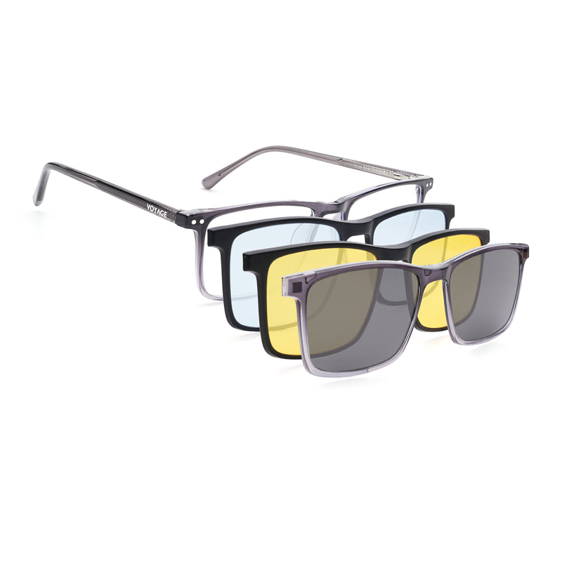 Voyage Grey Rectangle Clip-On Eyeglasses for Men & Women (6226FMG8630)