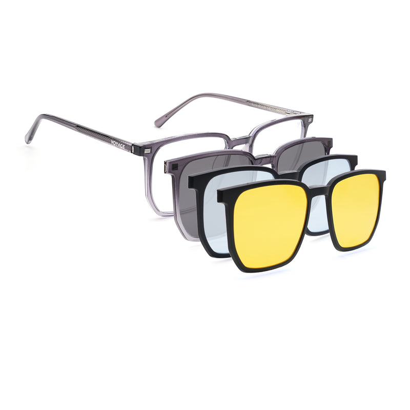 Voyage Silver Wayfarer Clip-On Eyeglasses for Men & Women (6228FMG8634)
