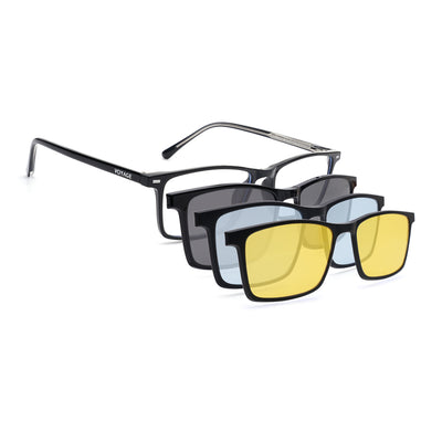 Voyage Black Rectangle Clip-On Eyeglasses for Men & Women (6229FMG8631)
