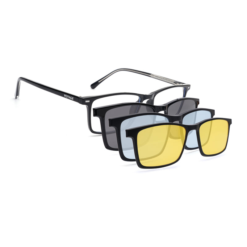 Voyage Black Rectangle Clip-On Eyeglasses for Men & Women (6229FMG8631)