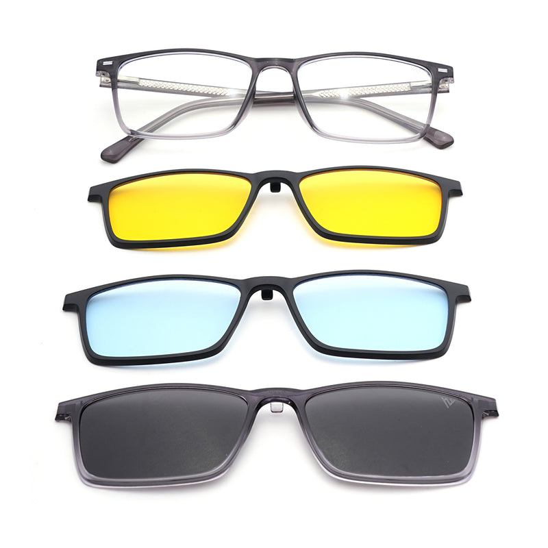 Voyage Grey Rectangle Clip-On Eyeglasses for Men & Women (6229FMG8632)
