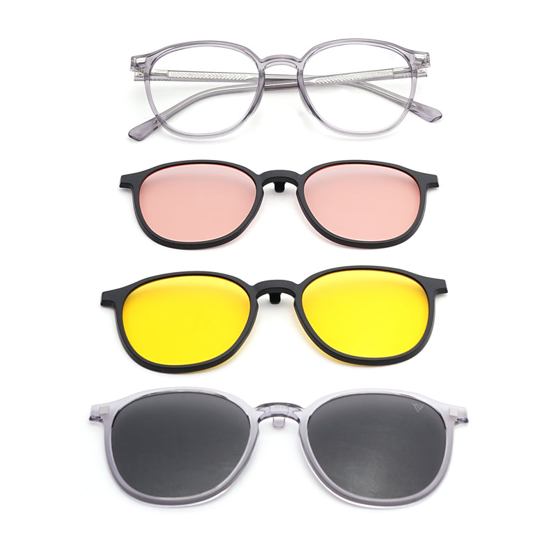 Voyage Grey Round Clip-On Eyeglasses for Men & Women (6230FMG8619)