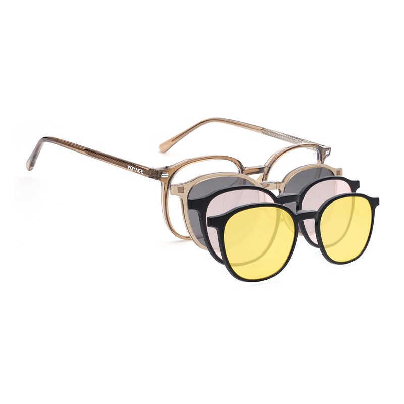 Voyage Brown Round Clip-On Eyeglasses for Men & Women (6230FMG8620)