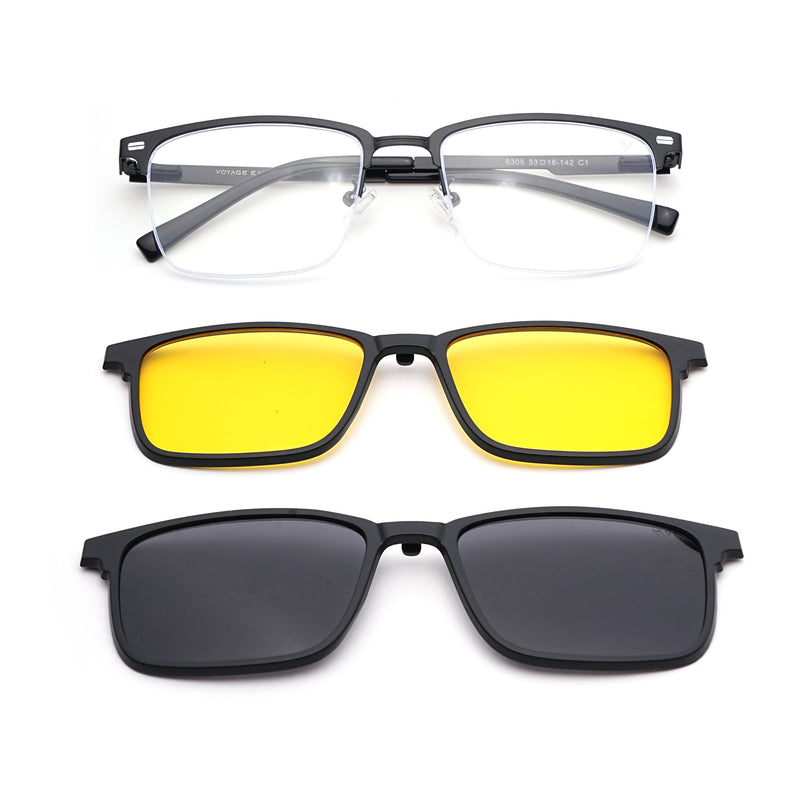 Voyage Black Half Rim Clip-On Eyeglasses for Men & Women (6305FMG8564)
