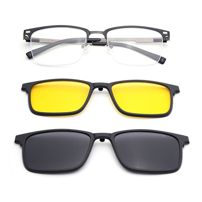 Voyage Gun Metal & Black Half Rim Clip-On Eyeglasses for Men & Women (6305FMG8565)