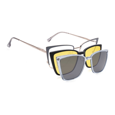 Voyage Silver & Grey Cateye Clip-On Eyeglasses for Women (6311FMG8607)
