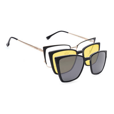 Voyage Golden & Black Cateye Clip-On Eyeglasses for Women (6311FMG8608)