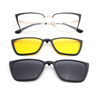 Voyage Golden & Black Cateye Clip-On Eyeglasses for Women (6311FMG8608)