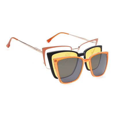 Voyage Golden & Orange Cateye Clip-On Eyeglasses for Women (6311FMG8609)