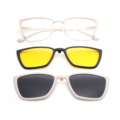 Voyage Golden & Cream Cateye Clip-On Eyeglasses for Women (6311FMG8611)
