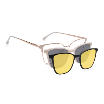 Voyage Golden & Cream Cateye Clip-On Eyeglasses for Women (6312FMG8579)