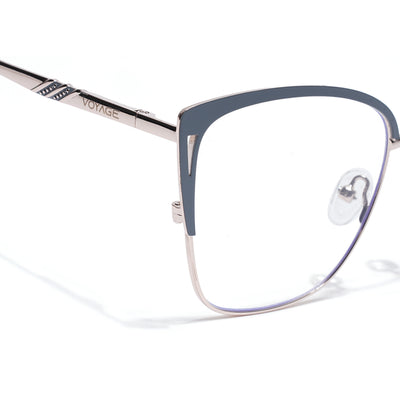 Voyage Silver & Grey Cateye Clip-On Eyeglasses for Women (6316FMG8613)