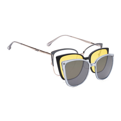 Voyage Silver & Grey Cateye Clip-On Eyeglasses for Women (6316FMG8613)