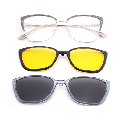 Voyage Silver & Grey Cateye Clip-On Eyeglasses for Women (6316FMG8613)