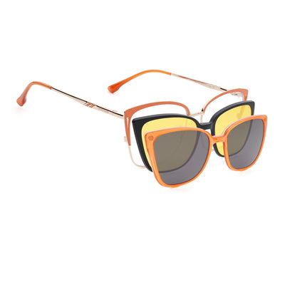 Voyage Golden & Orange Cateye Clip-On Eyeglasses for Women (6316FMG8615)