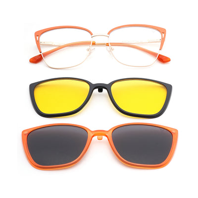 Voyage Golden & Orange Cateye Clip-On Eyeglasses for Women (6316FMG8615)