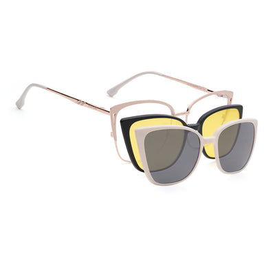 Voyage Golden & Cream Cateye Clip-On Eyeglasses for Women (6316FMG8617)