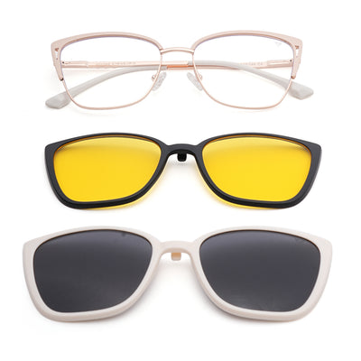 Voyage Golden & Cream Cateye Clip-On Eyeglasses for Women (6316FMG8617)