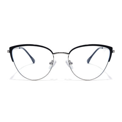 Voyage Silver & Black Cateye Clip-On Eyeglasses for Women (6317FMG8568)