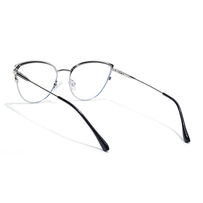 Voyage Silver & Black Cateye Clip-On Eyeglasses for Women (6317FMG8568)