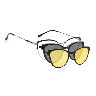 Voyage Silver & Black Cateye Clip-On Eyeglasses for Women (6317FMG8568)